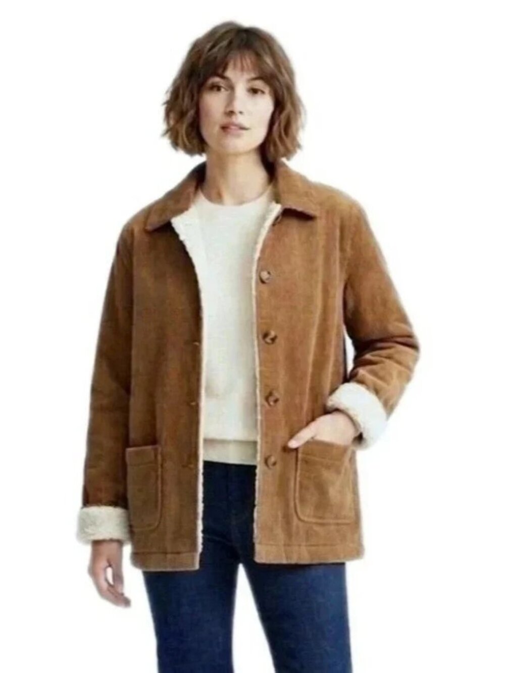 Boston Traders Corduroy Shacket XS Tan Sherpa Lined Shirt Jacket NWT - Picture 5 of 5
